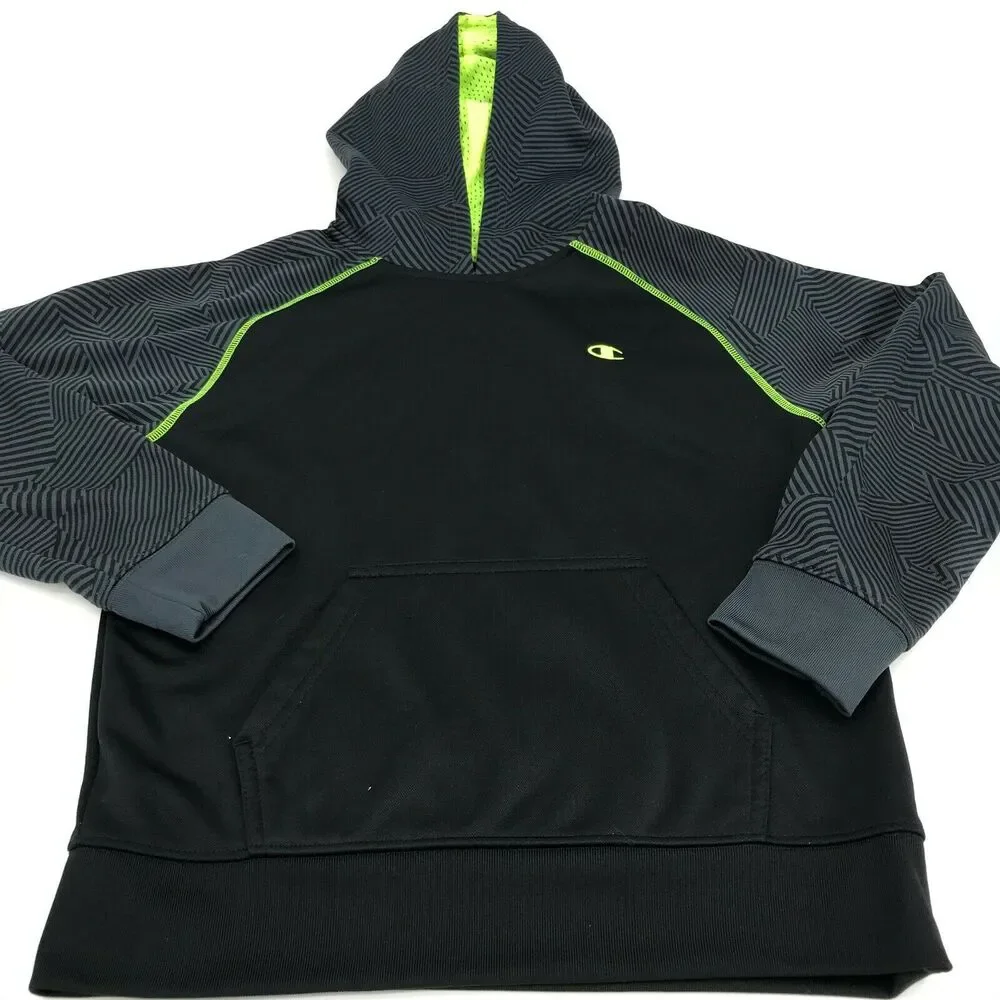Champion Boys Hoodie Sweatshirt Striped Sleeves Kangaroo Pocket Size Medium